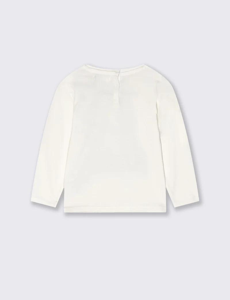 T shirt girocollo manica lunga basica con stampa - Bianco latte