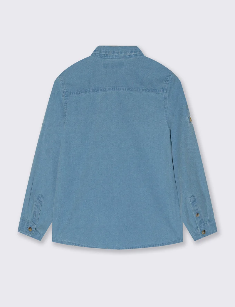 Camicia in oxford 100% cotone con ricamo - Azzurro