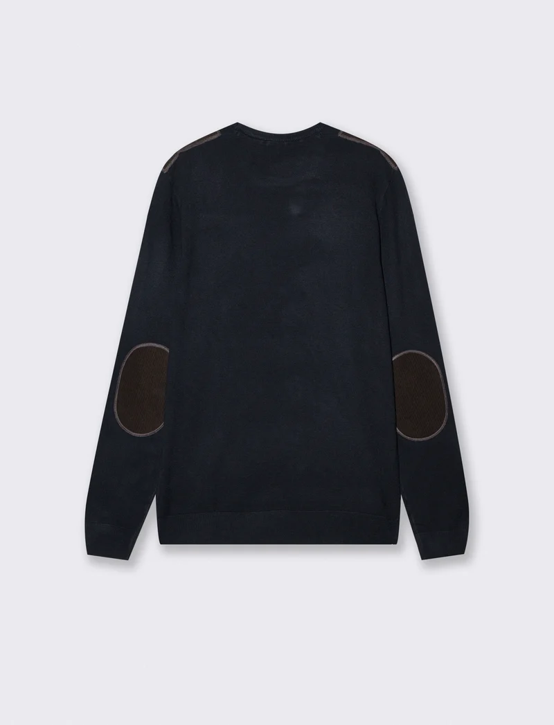 Maglia girocollo slim fit con toppe velluto - Blu