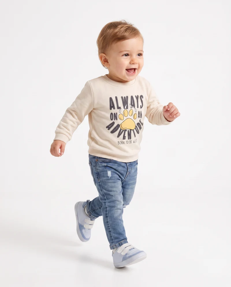 Jeans dritti con patch e rotture - Denim