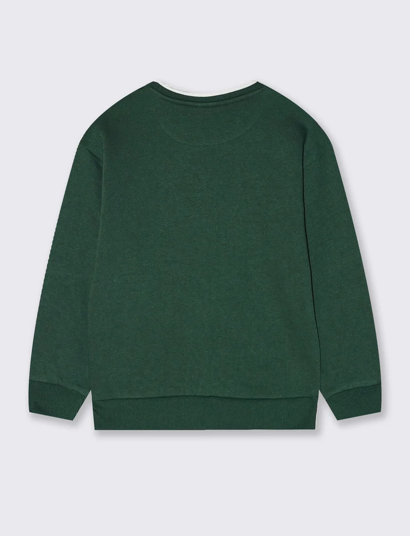 Felpa girocollo con ricamo e comfort - Verde abete