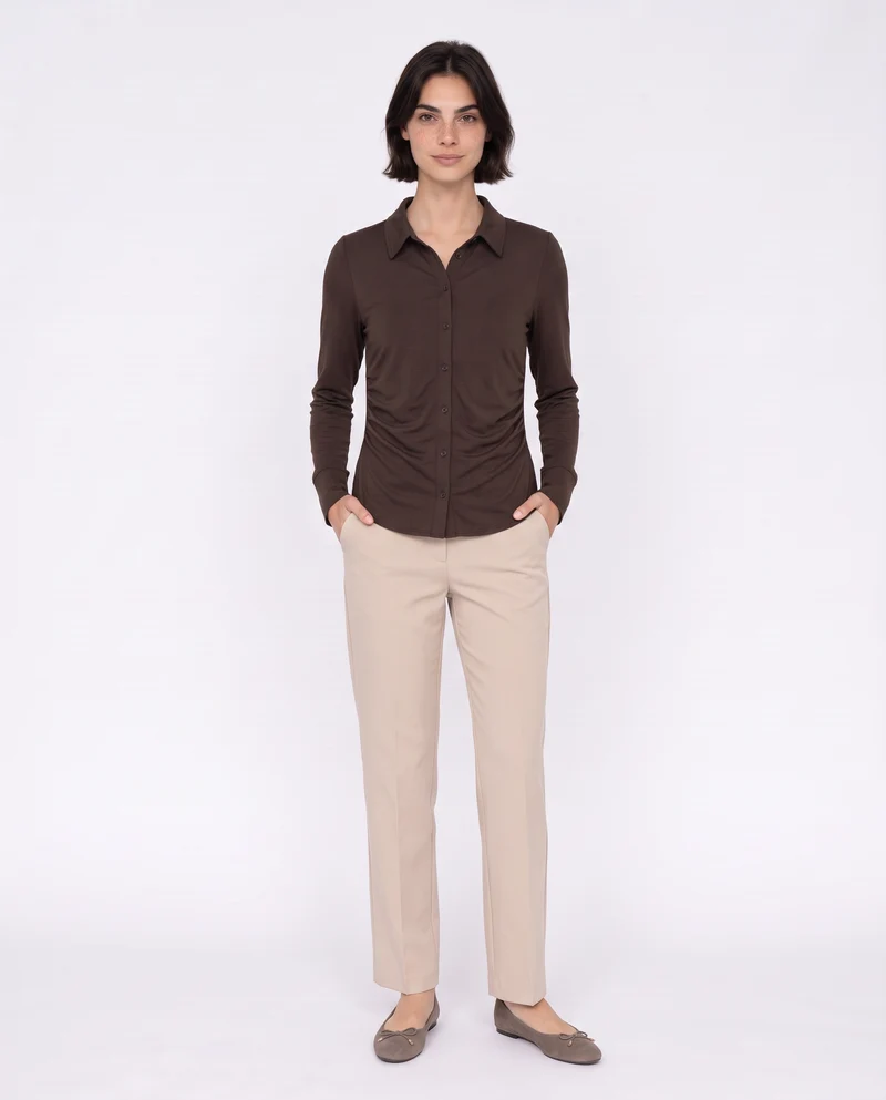 Camicia manica lunga con arriccio laterale - Moro