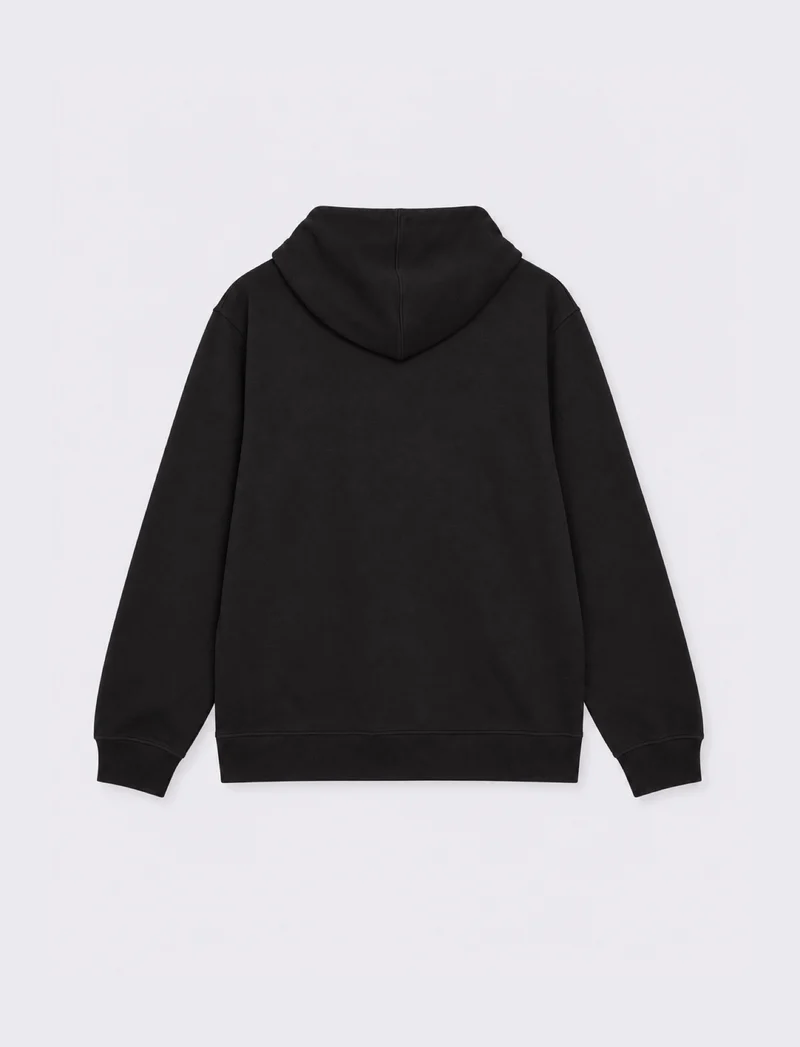 FELPA IN PIQUET CON CERNIERA E CAPPUCCIO - Nero
