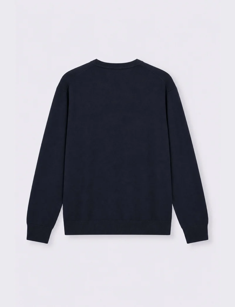 Maglia girocollo misto merino maniche lunghe - Blu