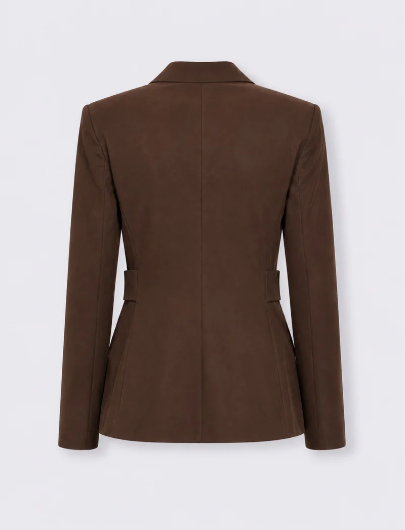 Giacca slim in tessuto fluido con bottone nascosto - Moro