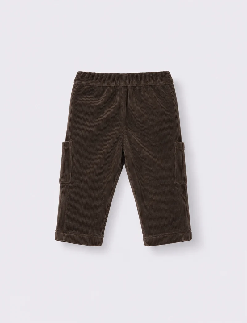Pantaloni ampi in velluto a coste con tasche - Marrone