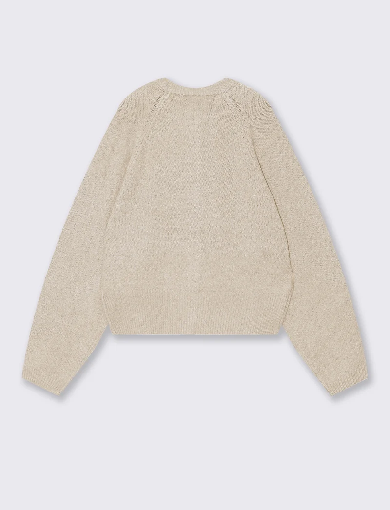 Cardigan girocollo manica a raglan - Beige grano
