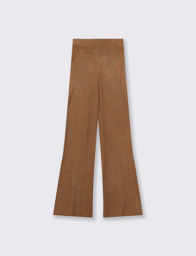 Pantaloni in maglia con elastico in vita - Cammello