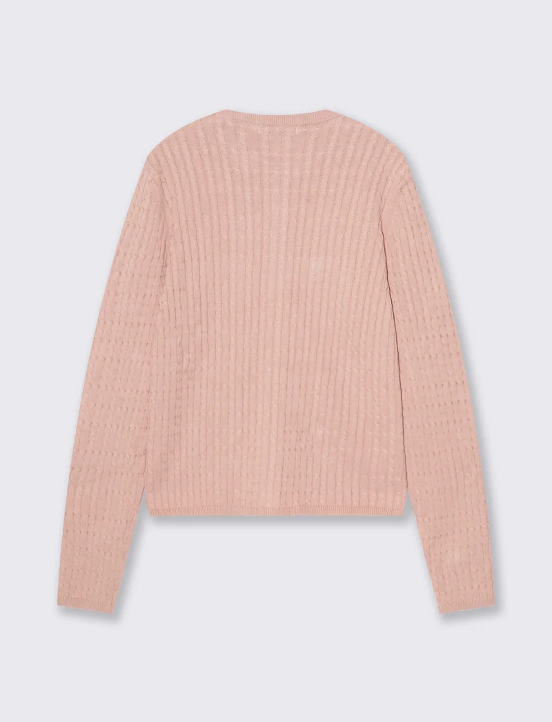 MAGLIA ML CARDIGAN TRECCE - Rosa antico