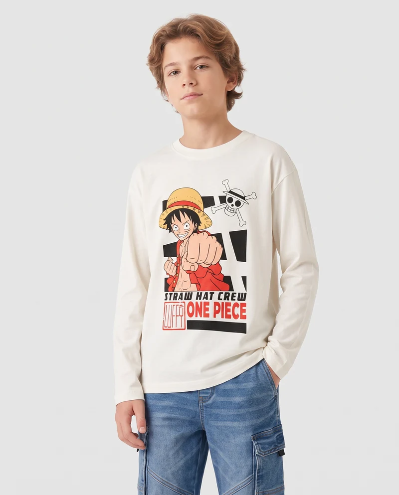T-shirt maniche lunghe One Piece cotone - Bianco latte