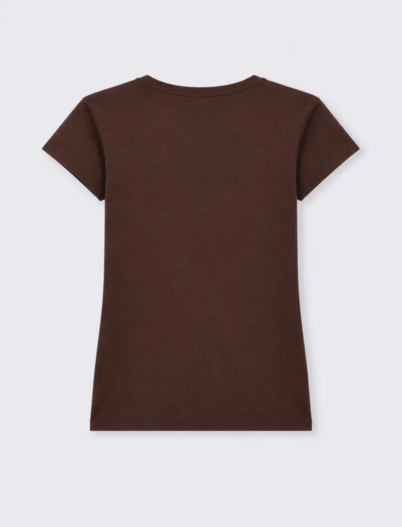 T-shirt con scollo a V - Marrone cioccolato