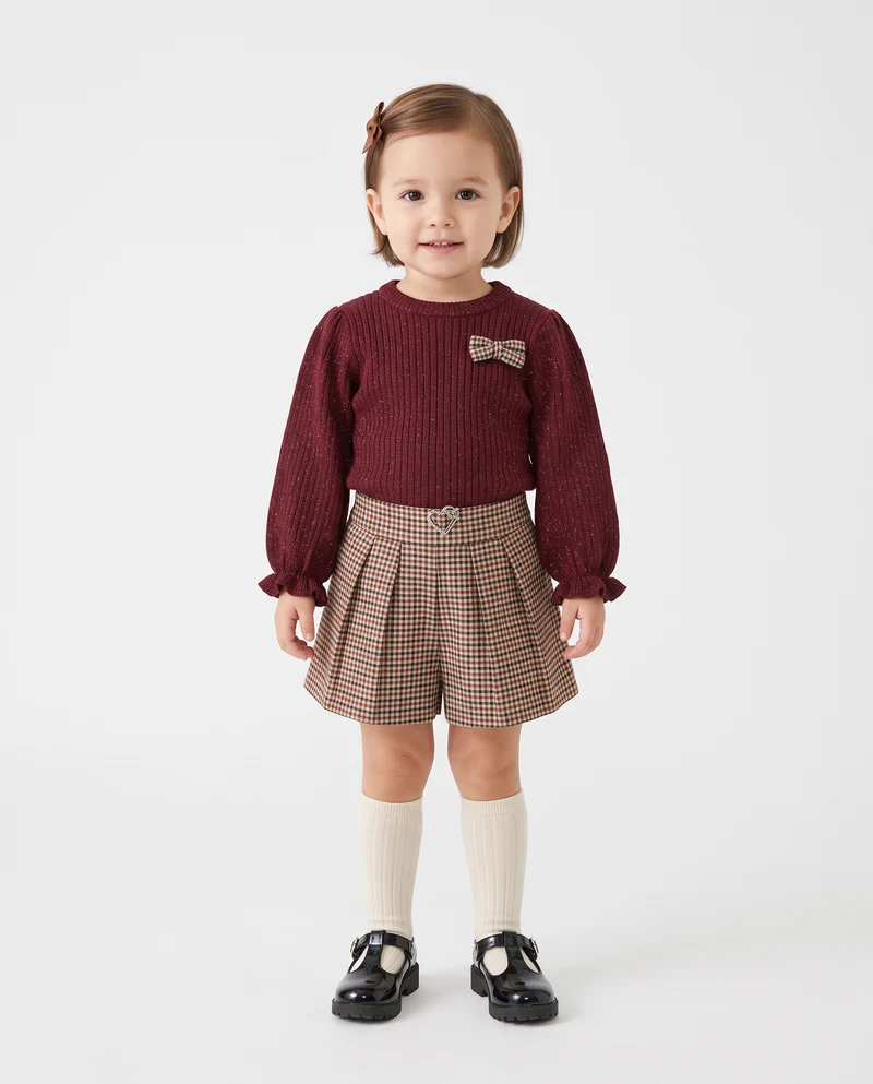 Maglia brillante con fiocchetto a quadretti - Bordeaux