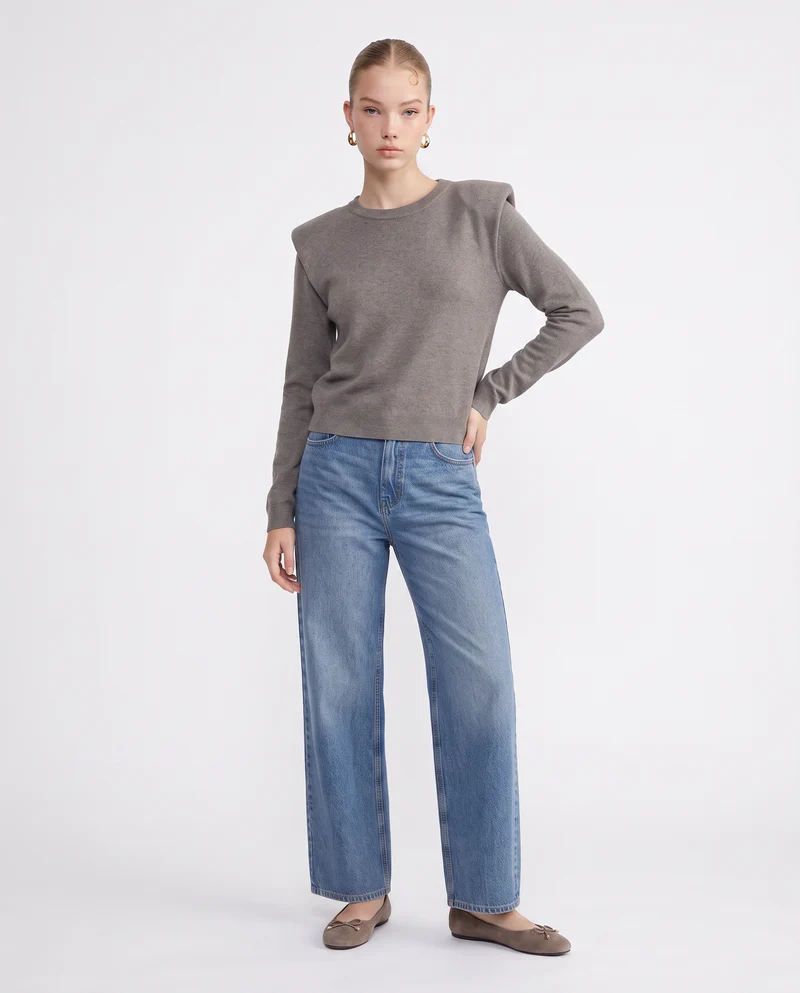 Pullover girocollo con spalline regolari - Grigio mel.