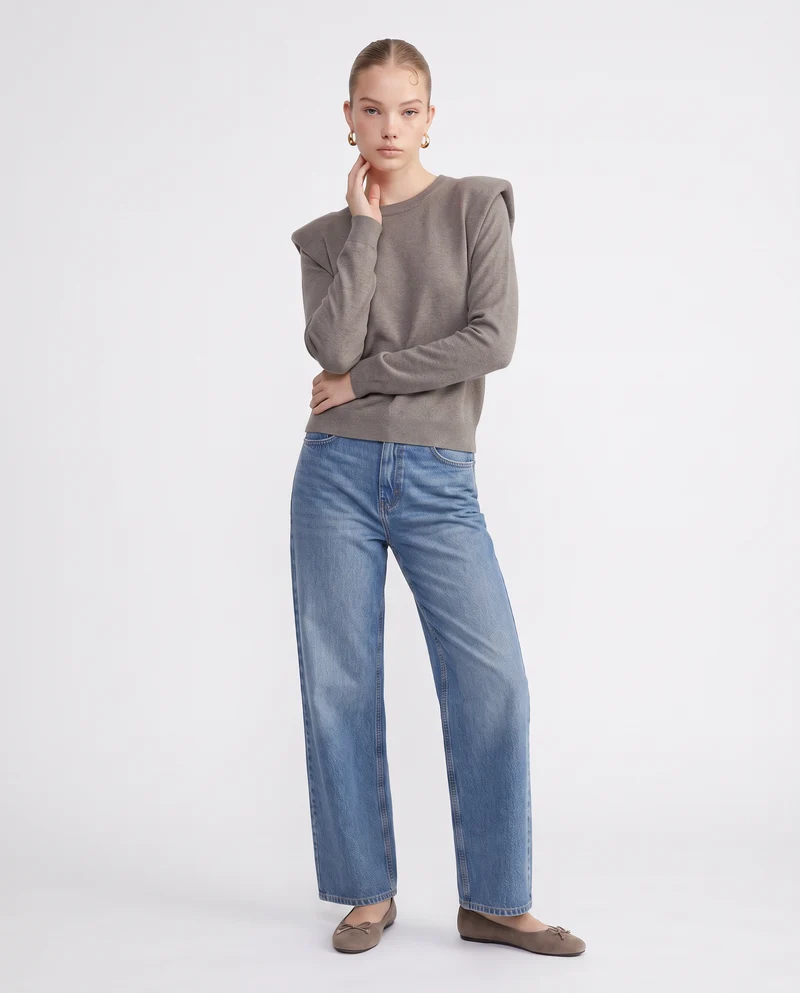 Pullover girocollo con spalline regolari - Grigio mel.