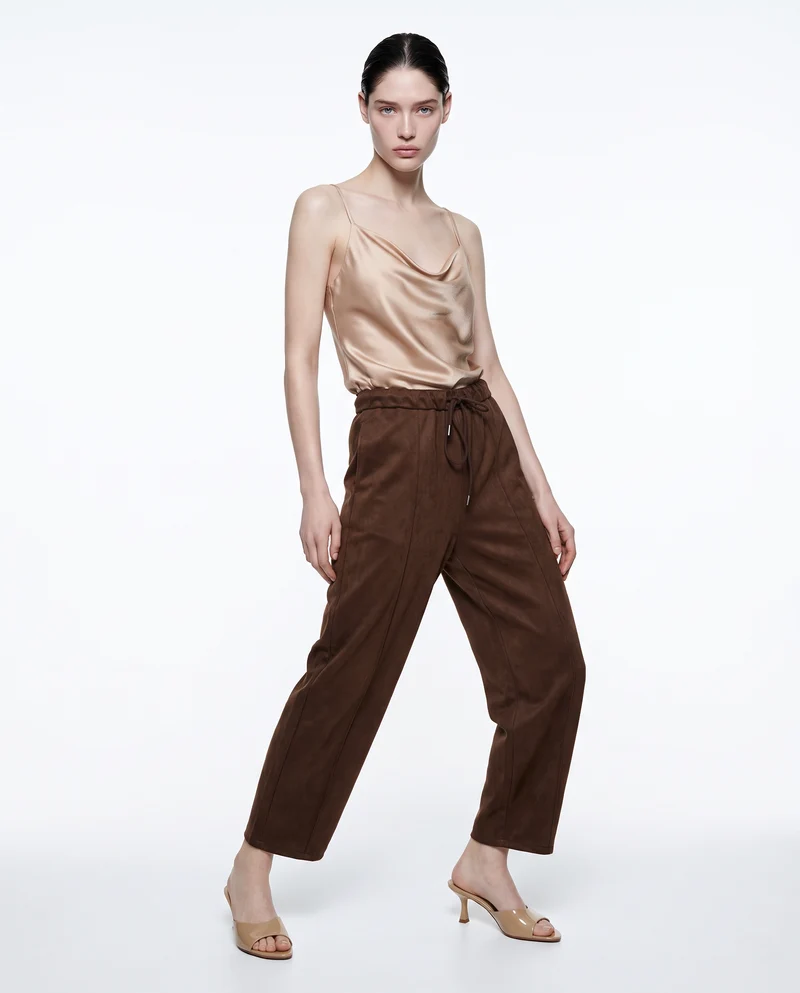 Top con scollo drappeggiato e bretelle sottili - Beige champagne