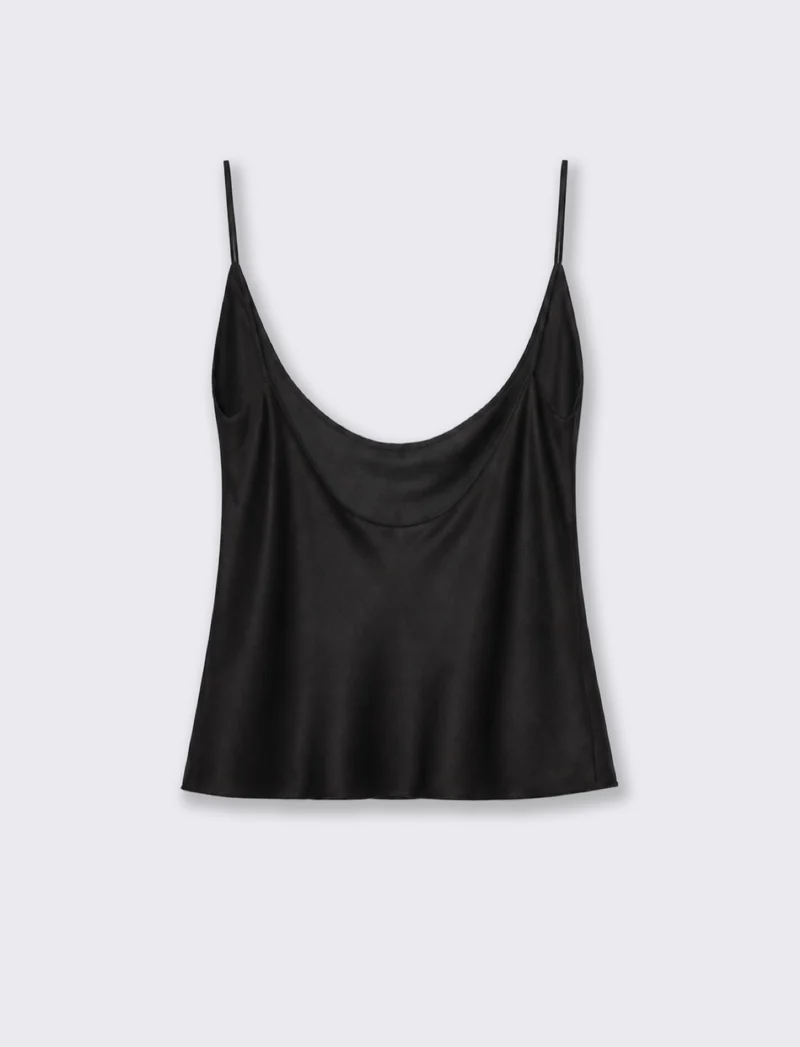 Top con scollo drappeggiato e bretelle sottili - Nero