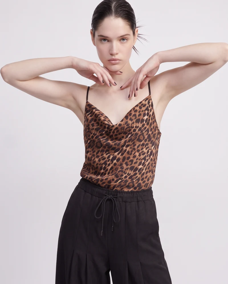 Top con scollo drappeggiato e bretelle sottili - Maculato