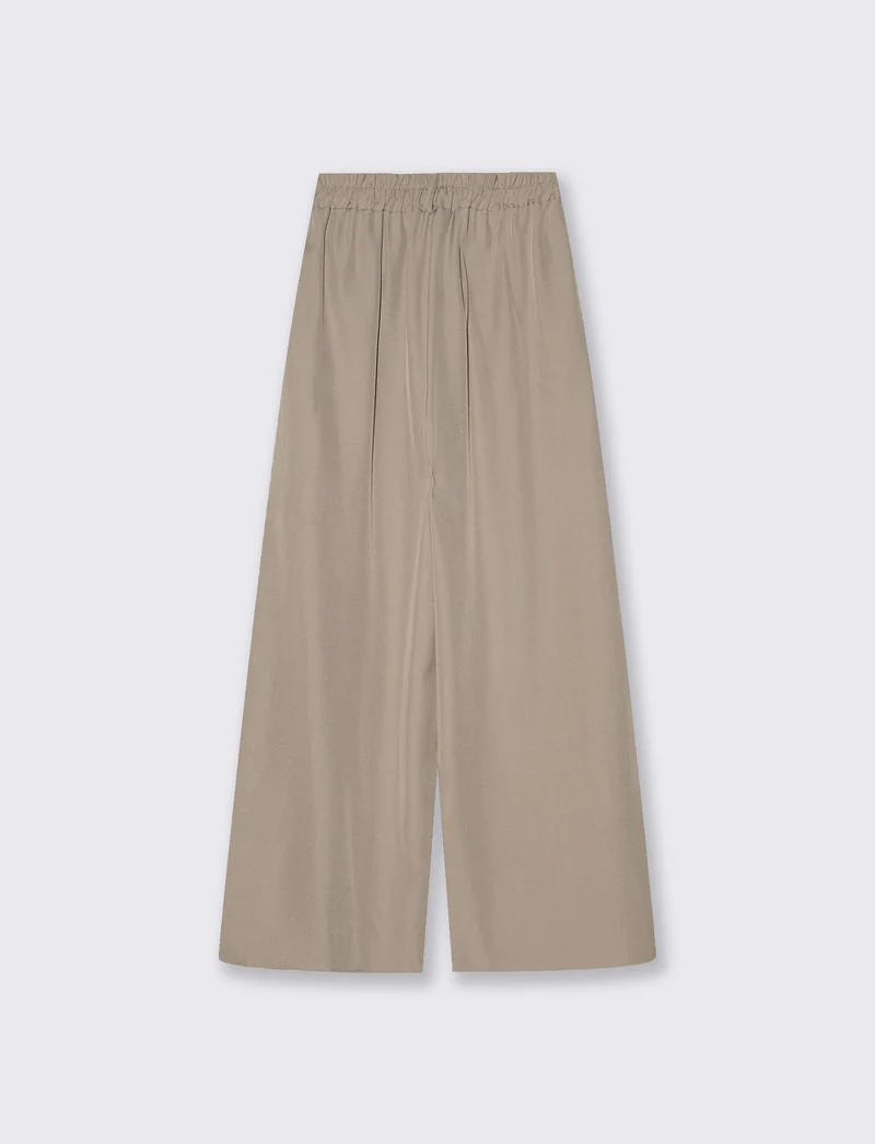 Pantaloni palazzo con pences e chiusura a bottone - Beige