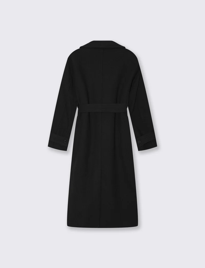 Cappotto doppiopetto con cintura elegante - Nero