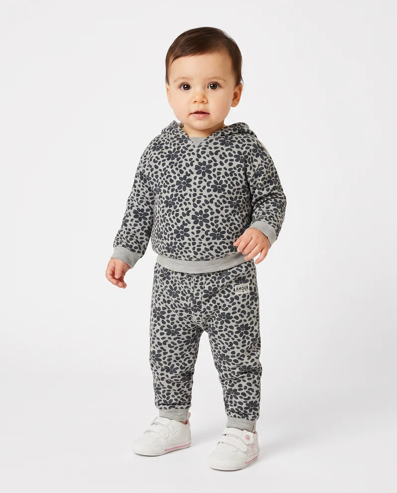 Jogger basico con stampa all over - Grigio mel.
