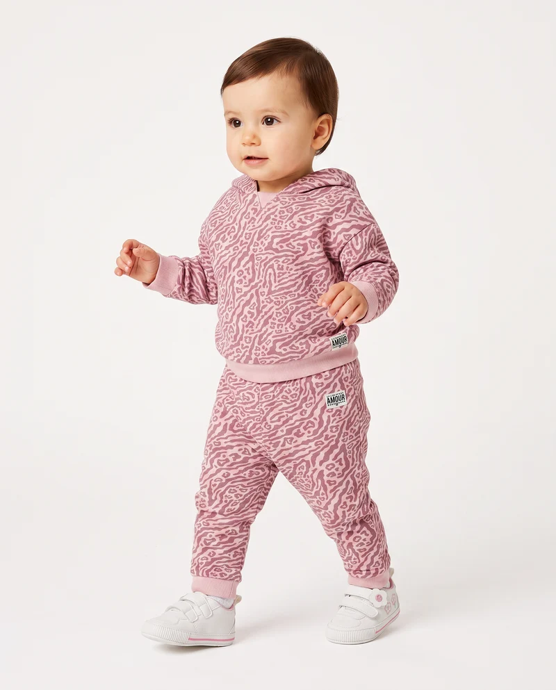 Jogger basico con stampa all over - Rosa polvere