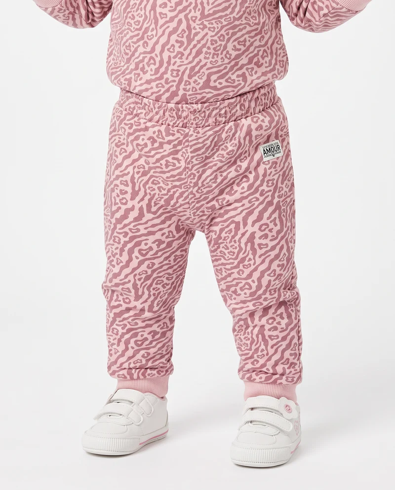 Jogger basico con stampa all over - Rosa polvere