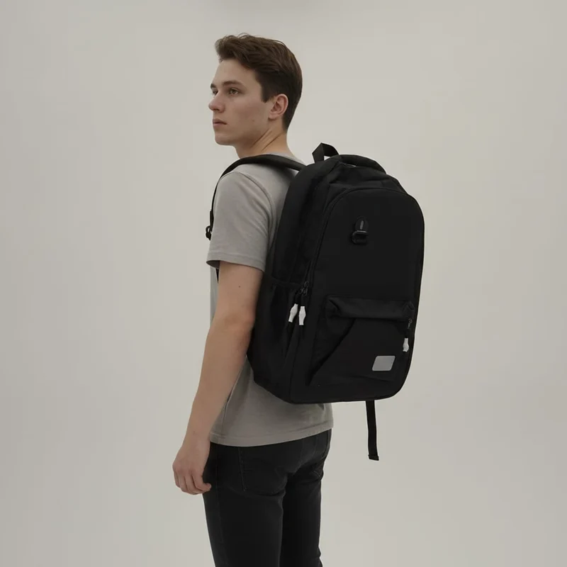 Zaino uomo grande tasca in nylon - Nero