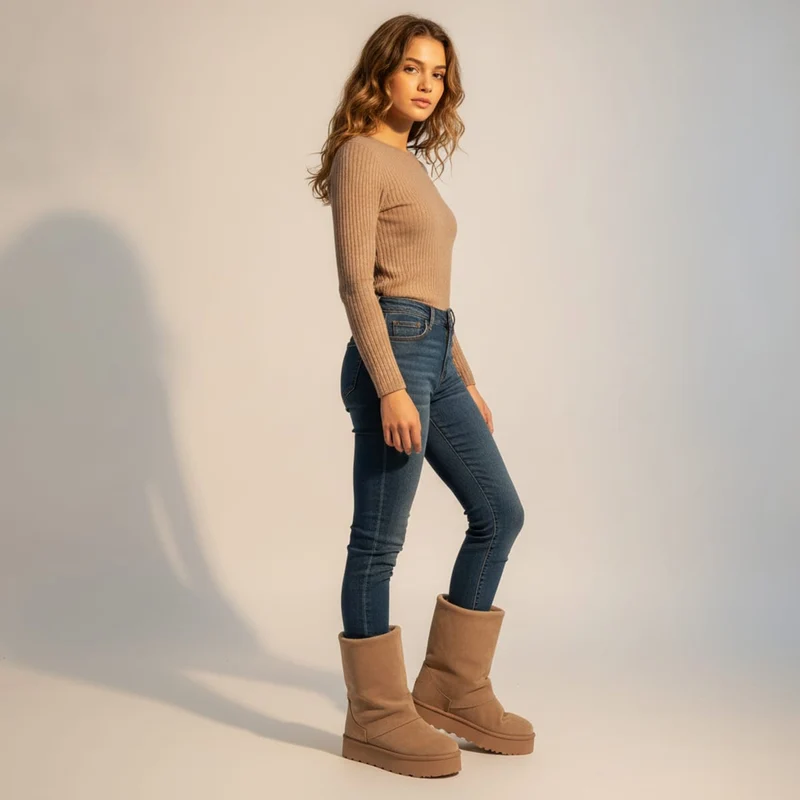 Stivale da neve da effetto scamosciato - Beige