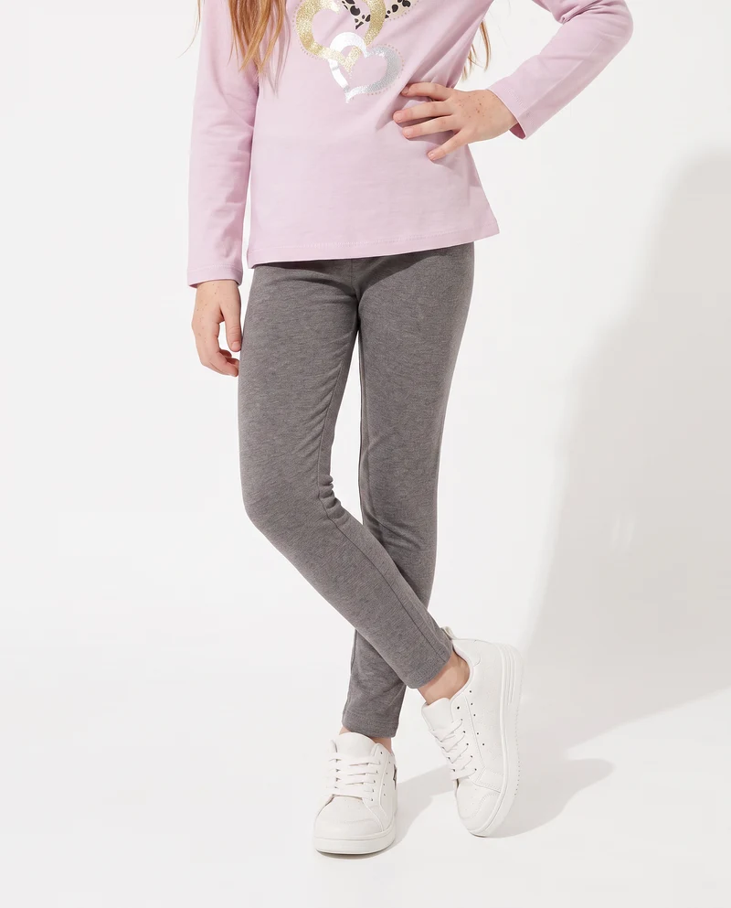 Leggings da bambina con interno garzato - Grigio mel.