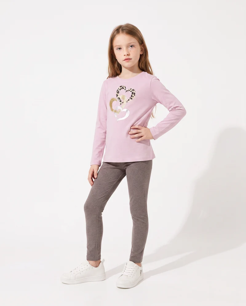 Leggings da bambina con interno garzato - Grigio mel.
