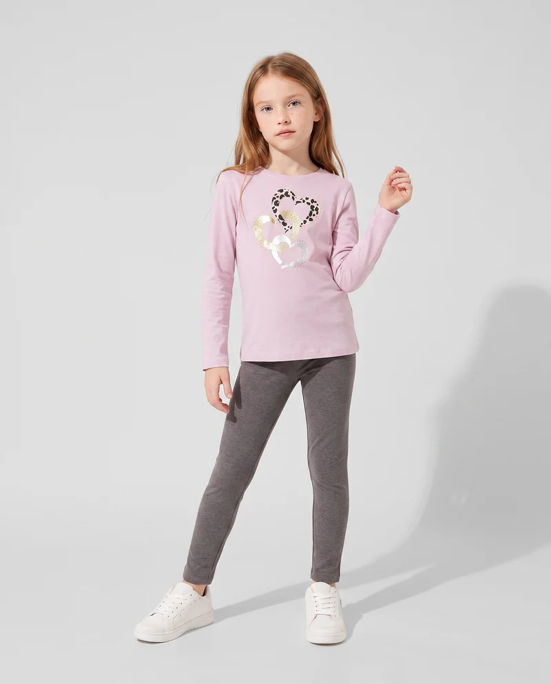 Leggings da bambina con interno garzato - Grigio mel.