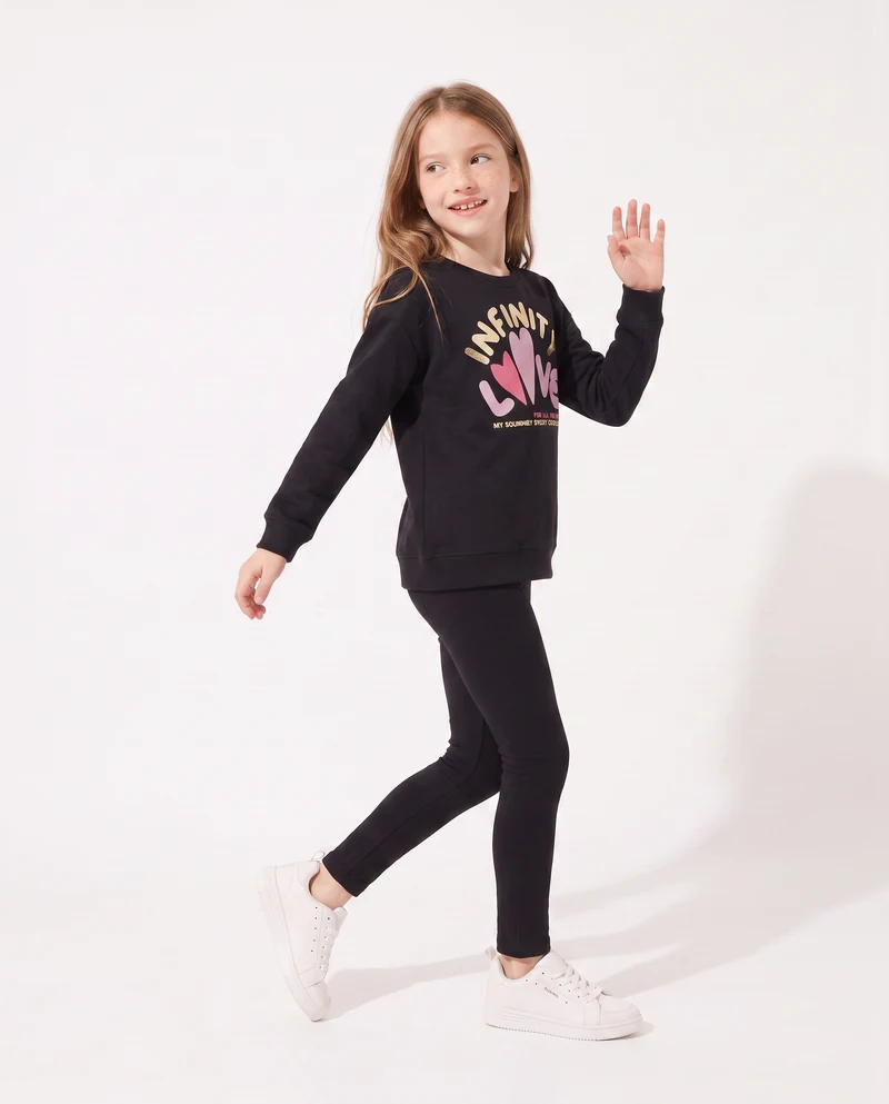 Leggings da bambina con interno garzato - Nero