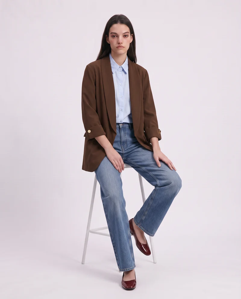 Giacca monopetto con manica a tre quarti - Moro