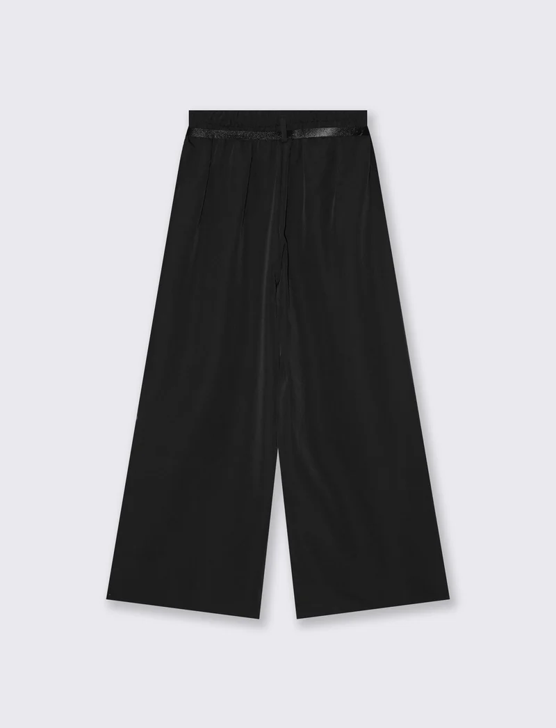 Pantaloni ampi con pences e cintura - Nero