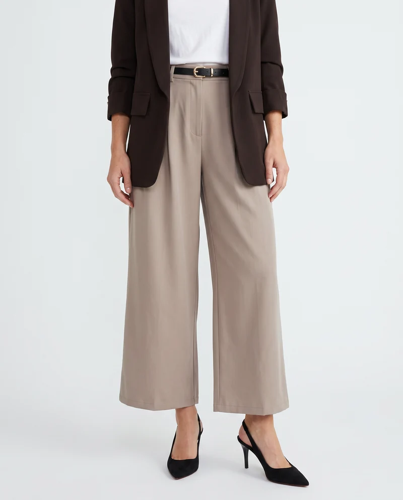 Pantaloni ampi con pences e cintura - Grigio fango