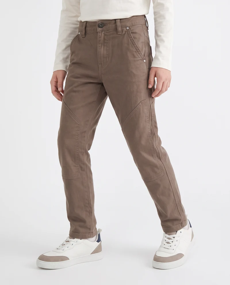 Pantaloni in twill con tasca e dettagli - Marrone chiaro