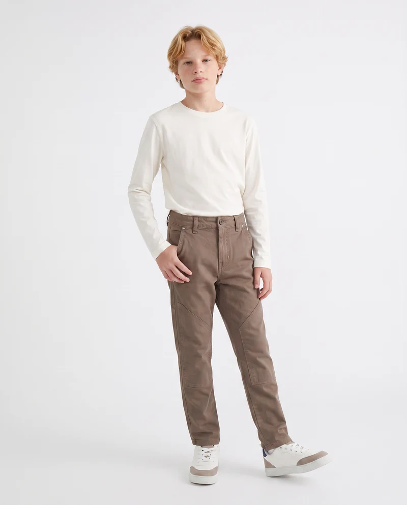 Pantaloni in twill con tasca e dettagli - Marrone chiaro
