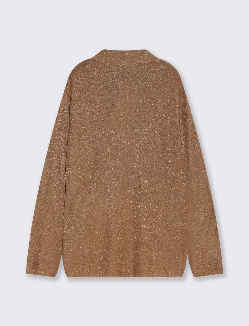 Pullover lungo collo lupetto con spacchi - Cammello