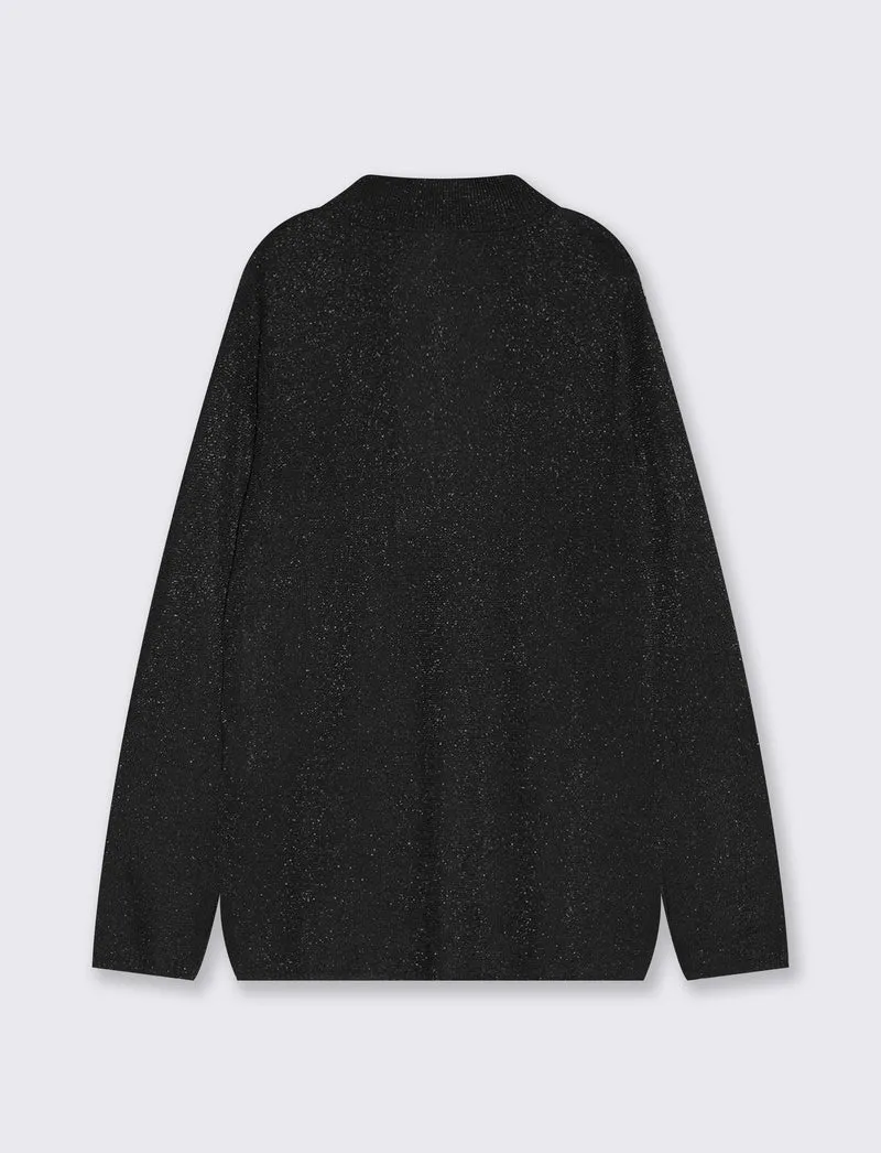Pullover lungo collo lupetto con spacchi - Nero