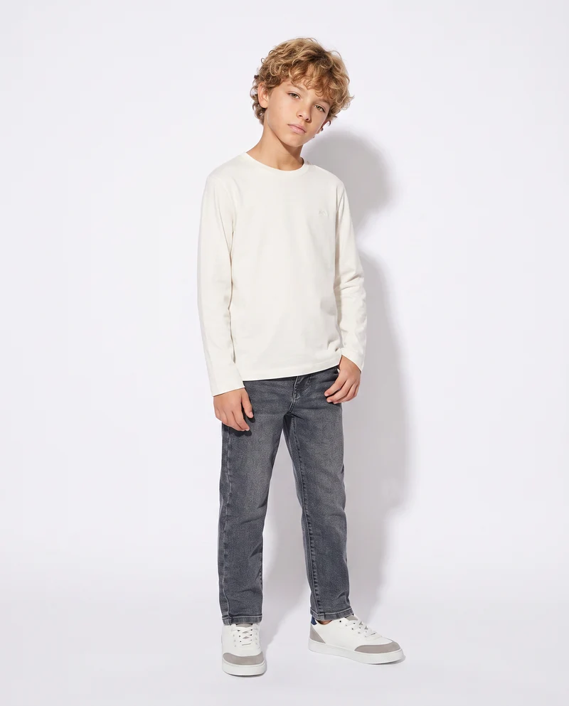 T-shirt manica lunga in cotone caldo - Bianco latte