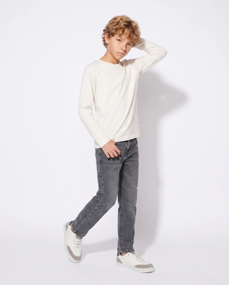 T-shirt manica lunga in cotone caldo - Bianco latte