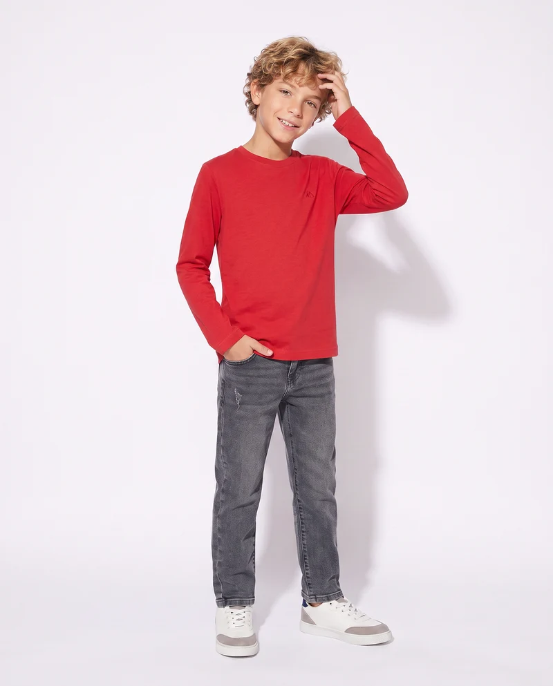 T-shirt manica lunga in cotone caldo - Rosso