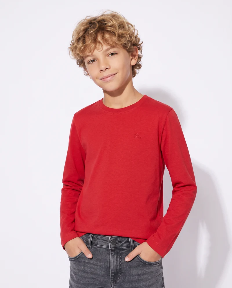 T-shirt manica lunga in cotone caldo - Rosso