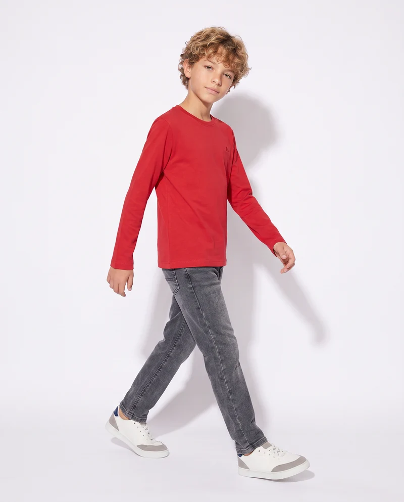 T-shirt manica lunga in cotone caldo - Rosso