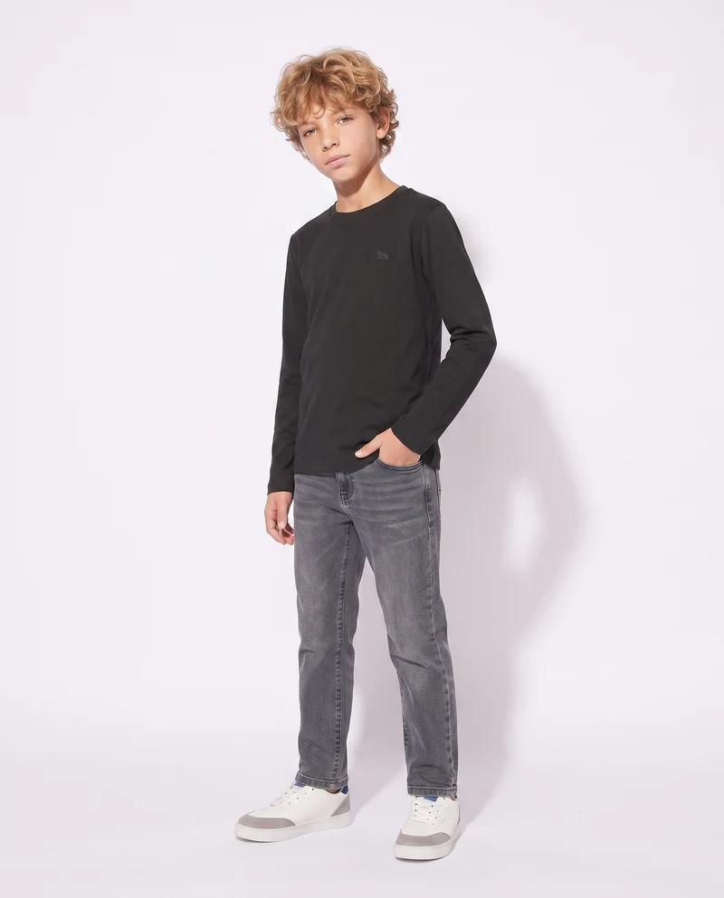 T-shirt manica lunga in cotone caldo - Nero