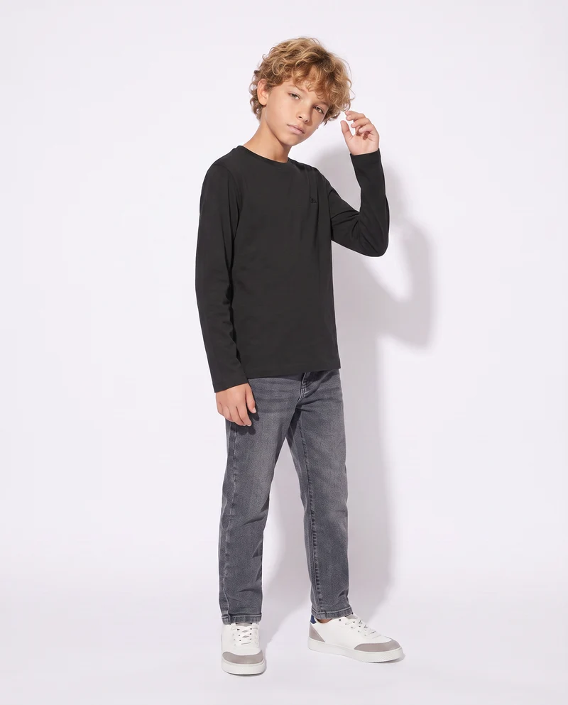 T-shirt manica lunga in cotone caldo - Nero