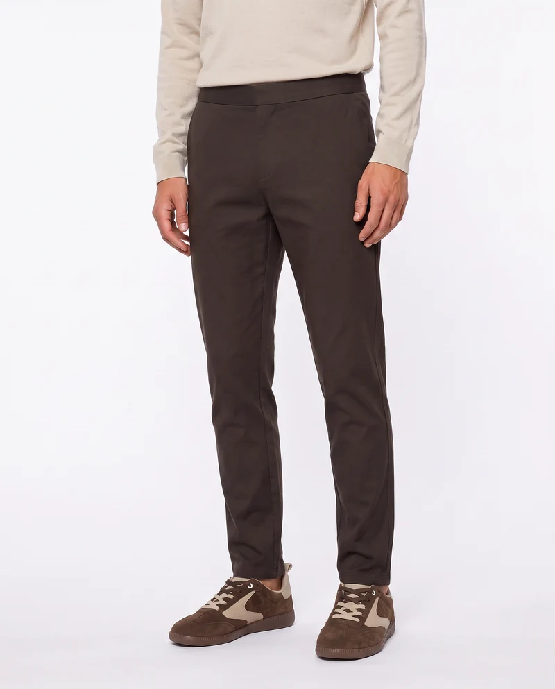 Pantaloni Chino Uomo in Tessuto Diagonale - Moro