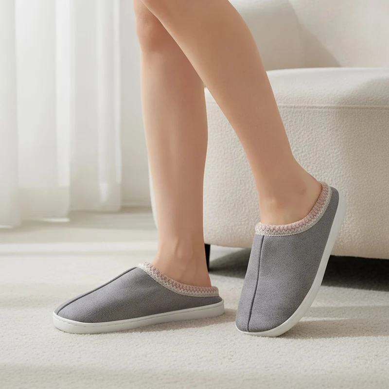 Pantofola da in tessuto con suola alta - Grigio