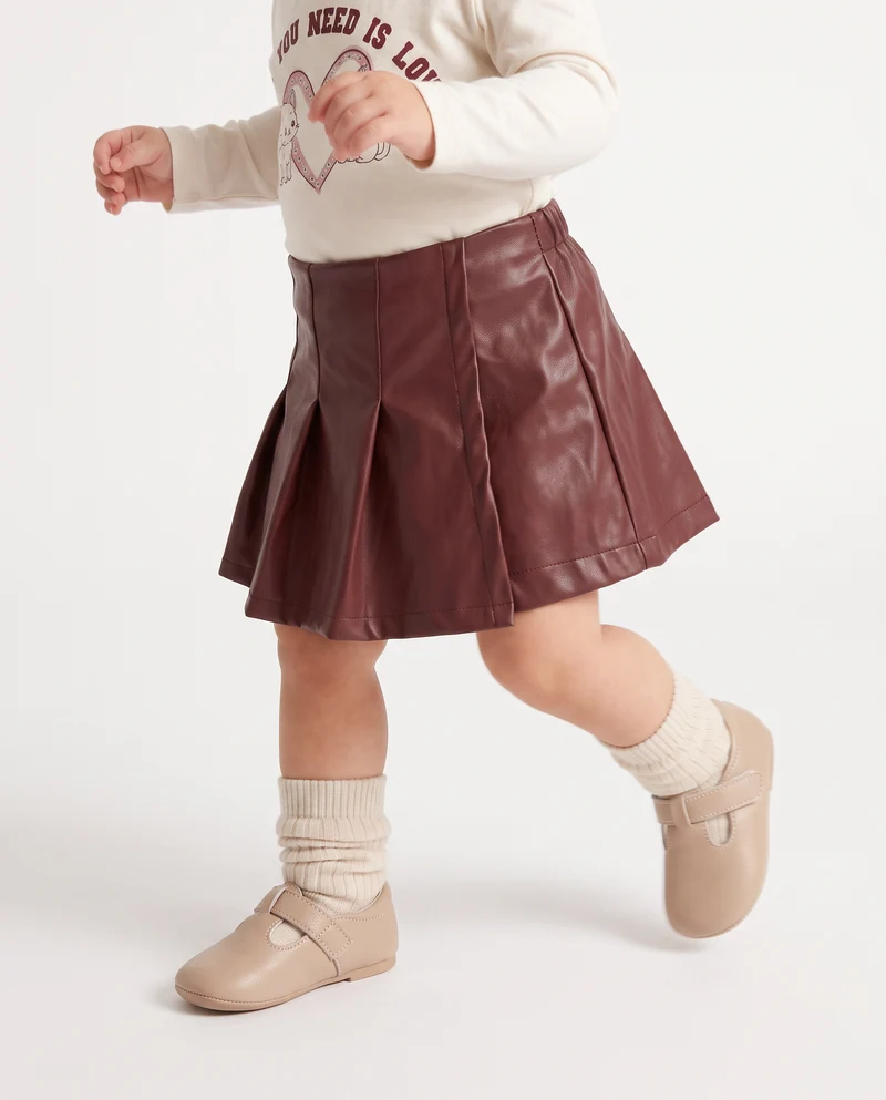 Pantaloncino in finta pelle con pieghe - Bordeaux