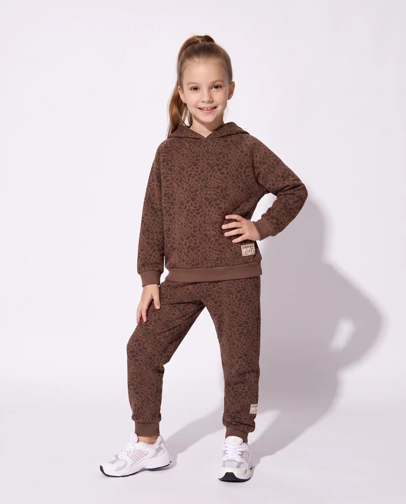 Jogger da bambina in tessuto garzato - Marrone cioccolato